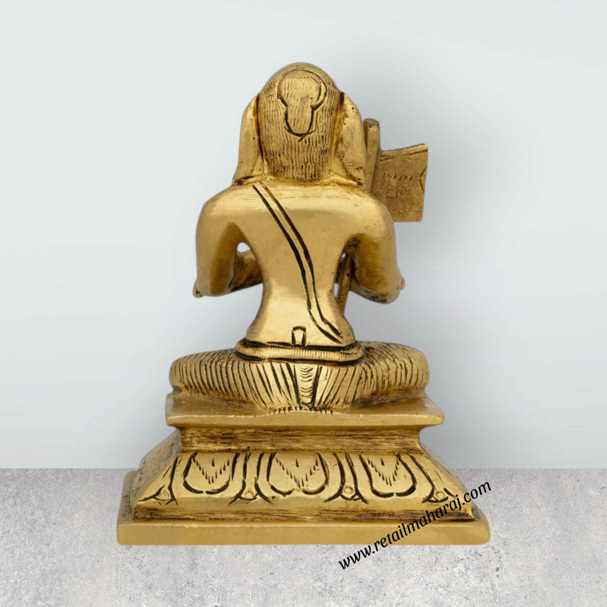 Ramanujar Statue Sitting On Base - 4 x 3 Inches | Antique Brass Idol/ Ramanujar Idol for Pooja - Retail Maharaj