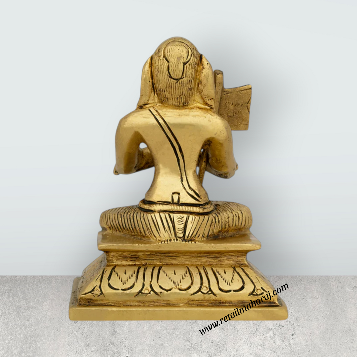 Ramanujar Statue Sitting On Base - 4 x 3 Inches | Antique Brass Idol/ Ramanujar Idol for Pooja - Retail Maharaj