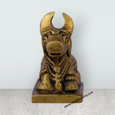 Nandi Statue With Base – 2 X 2 Inches | Nandi Murti/ Antique Brass Idol/ Nandhi Statue For Worship - Retail Maharaj