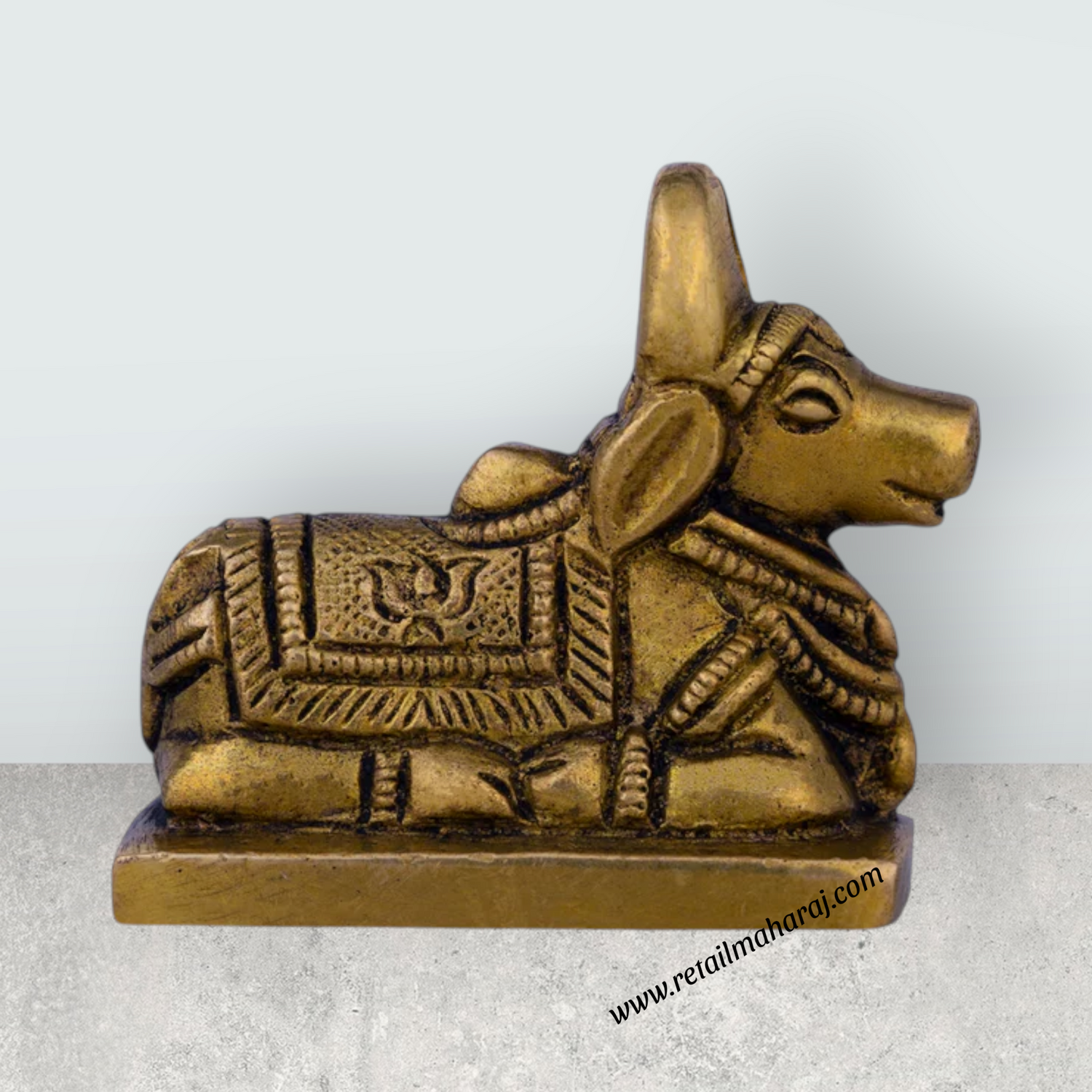 Nandi Statue With Base – 2 X 2 Inches | Nandi Murti/ Antique Brass Idol/ Nandhi Statue For Worship - Retail Maharaj