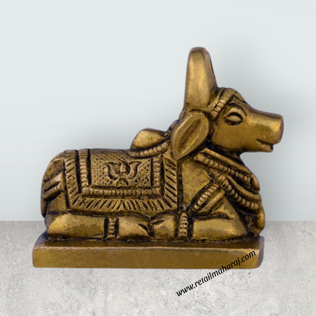 Nandi Statue With Base – 2 X 2 Inches | Nandi Murti/ Antique Brass Idol/ Nandhi Statue For Worship - Retail Maharaj