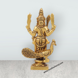 Murugan Statue Standing On Base – Antique Brass Murugan Silai with Peacock for Pooja (5 x 2.5 Inches) - Retail Maharaj