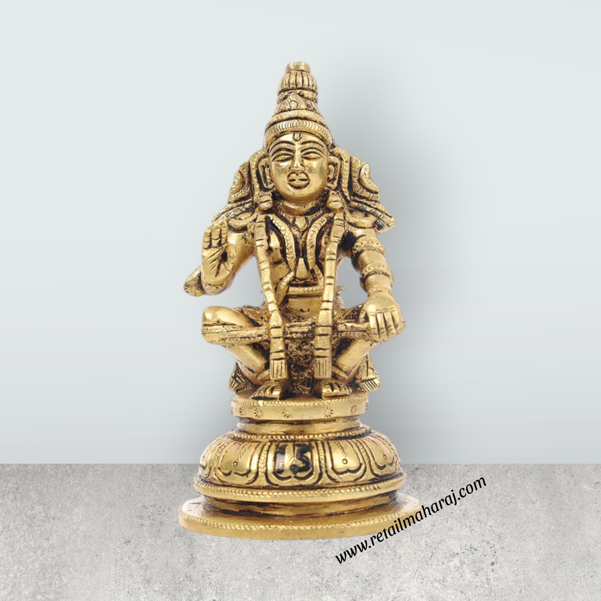Ayyappan Statue - 5 x 3 Inches | Antique Brass Idol/ Ayyappan Idol for Pooja - Retail Maharaj