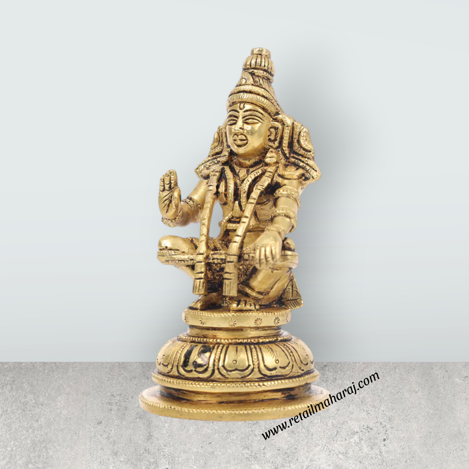 Ayyappan Statue - 5 x 3 Inches | Antique Brass Idol/ Ayyappan Idol for Pooja - Retail Maharaj