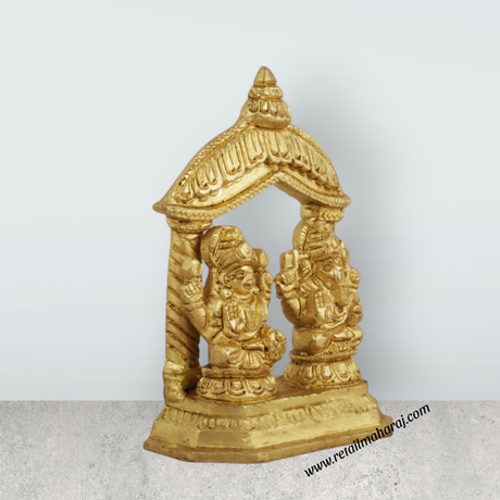 Lakshmi Ganesh Murti - 4.25 Inches | Antique Brass Statue/ Lakshmi Ganesh Murti/ 520 Gms Approx - Retail Maharaj