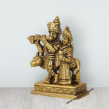 Radha Krishna Idol - 3.5 Inches | Brass Idol/ Antique Radha Krishna with Cow Statue for Pooja/ 350 Gms Approx - Retail Maharaj