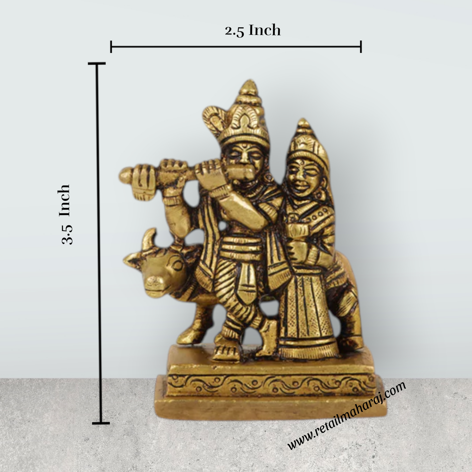 Radha Krishna Idol - 3.5 Inches | Brass Idol/ Antique Radha Krishna with Cow Statue for Pooja/ 350 Gms Approx - Retail Maharaj