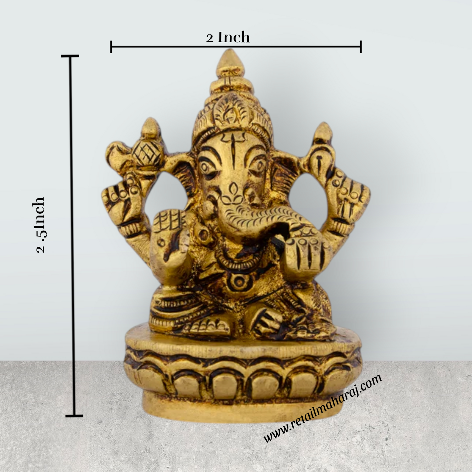 Ganesh Murti Sitting On Base - 2.5 x 2 Inches | Brass Ganpati Murti/ Antique Polish Vinayaka Statue for Pooja - Retail Maharaj