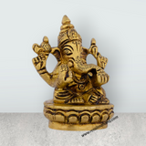 Ganesh Murti Sitting On Base - 2.5 x 2 Inches | Brass Ganpati Murti/ Antique Polish Vinayaka Statue for Pooja - Retail Maharaj