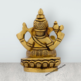 Ganesh Murti Sitting On Base - 2.5 x 2 Inches | Brass Ganpati Murti/ Antique Polish Vinayaka Statue for Pooja - Retail Maharaj