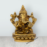 Ganesh Murti Sitting On Base - 2.5 x 2 Inches | Brass Ganpati Murti/ Antique Polish Vinayaka Statue for Pooja - Retail Maharaj