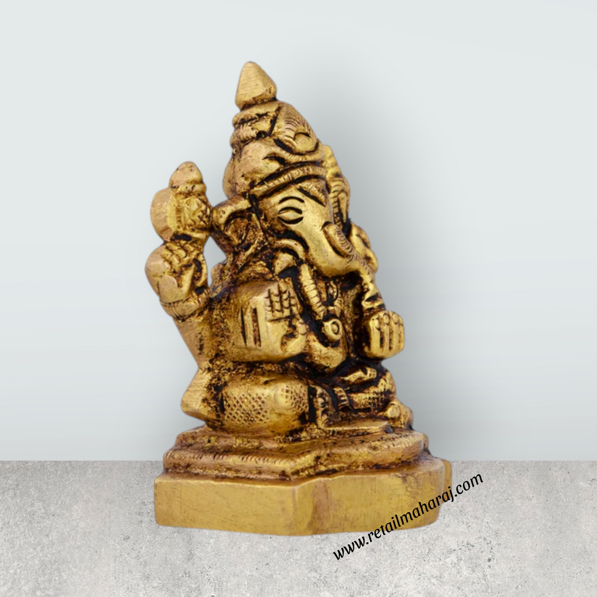 Ganesh Murti - 2 x 1.5 Inches | Ganapati Idol/ Antique Brass Idol/ Vinayagar Statue for Pooja/ 160 Gms Approx - Retail Maharaj