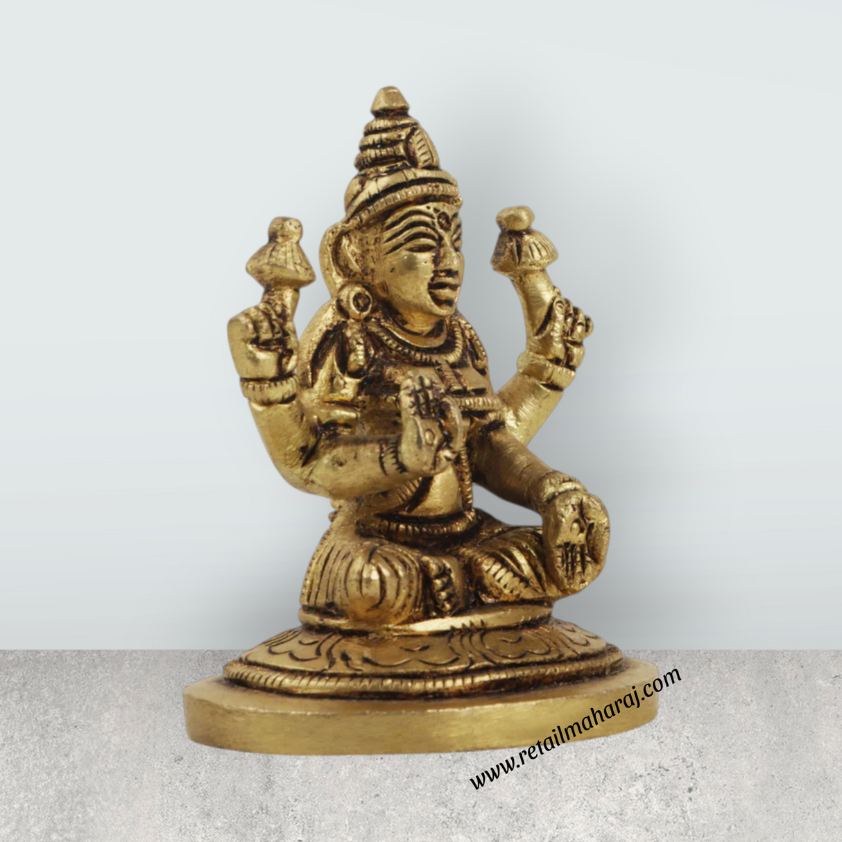 Lakshmi Idol Sitting On Base - 2 x 1.75 Inches | Antique Brass Idol/ Laxmi Statue for Pooja - Retail Maharaj