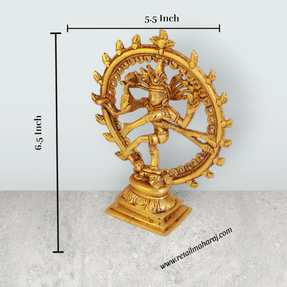 Natraj Statue Standing On Base - 6.5 x 5.5 Inches | Antique Brass Idol/ Natraja Murti for Pooja