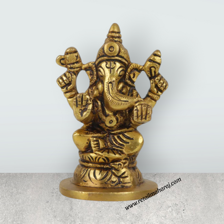 Ganesh Murti - Oval - 3 Inches | Antique Statue / Vinayagar Statue/ Ganesha Idol for Pooja - Retail Maharaj