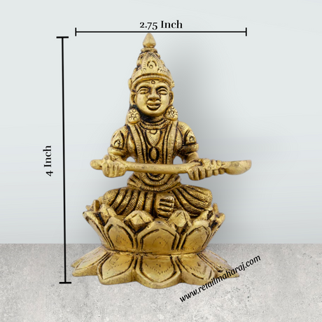 Annapurna Devi Sitting On Lotus Flower - 4 x 2.75 Inches | Antique Brass Idol/ Annapurna Murti for Pooja/ 740 Gms - Retail Maharaj