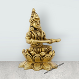 Annapurna Devi Sitting On Lotus Flower - 4 x 2.75 Inches | Antique Brass Idol/ Annapurna Murti for Pooja/ 740 Gms - Retail Maharaj
