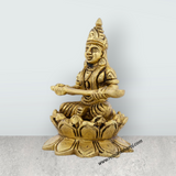 Annapurna Devi Sitting On Lotus Flower - 4 x 2.75 Inches | Antique Brass Idol/ Annapurna Murti for Pooja/ 740 Gms - Retail Maharaj