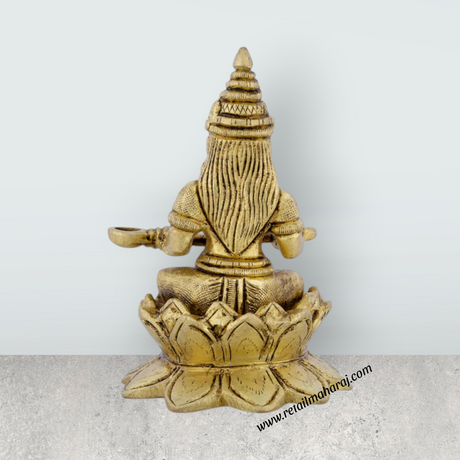 Annapurna Devi Sitting On Lotus Flower - 4 x 2.75 Inches | Antique Brass Idol/ Annapurna Murti for Pooja/ 740 Gms - Retail Maharaj