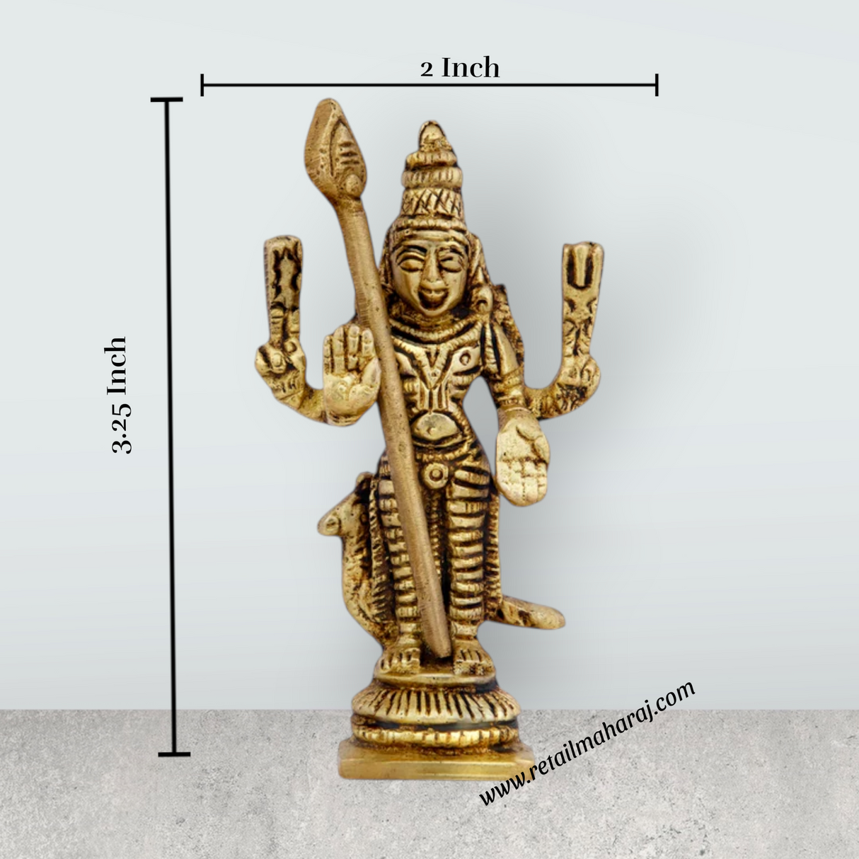 Mayil Murugan Statue - 3.25 x 2 Inches | Antique Brass Statue/ Peacock Murugan Silai for Pooja/ 155 Gms Approx - Retail Maharaj