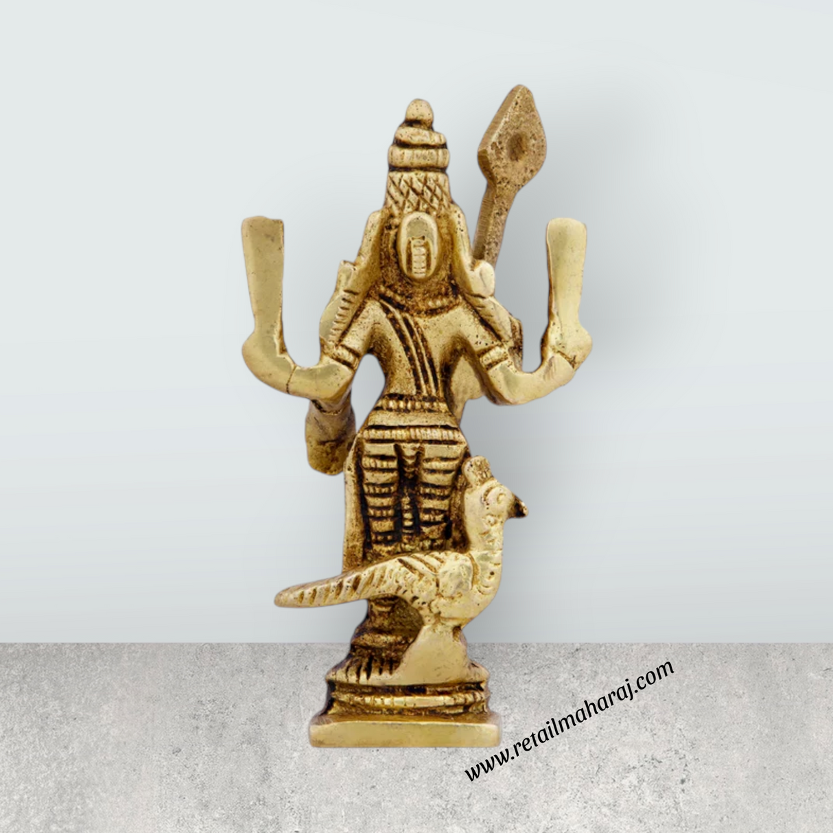 Mayil Murugan Statue - 3.25 x 2 Inches | Antique Brass Statue/ Peacock Murugan Silai for Pooja/ 155 Gms Approx - Retail Maharaj
