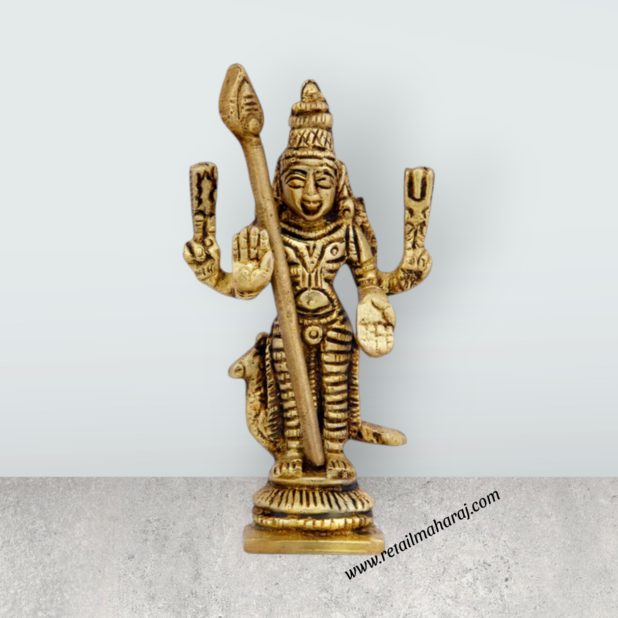Mayil Murugan Statue - 3.25 x 2 Inches | Antique Brass Statue/ Peacock Murugan Silai for Pooja/ 155 Gms Approx - Retail Maharaj
