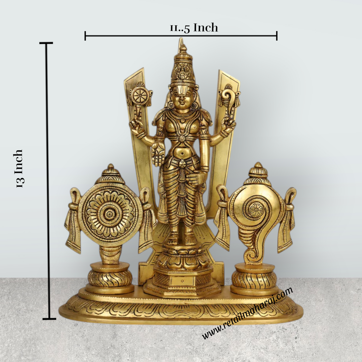 Balaji Murti - 13 Inches | Balaji Statue/ Antique Brass Statue/ Namam Shank Chakra Balaji Idol for Pooja - Retail Maharaj