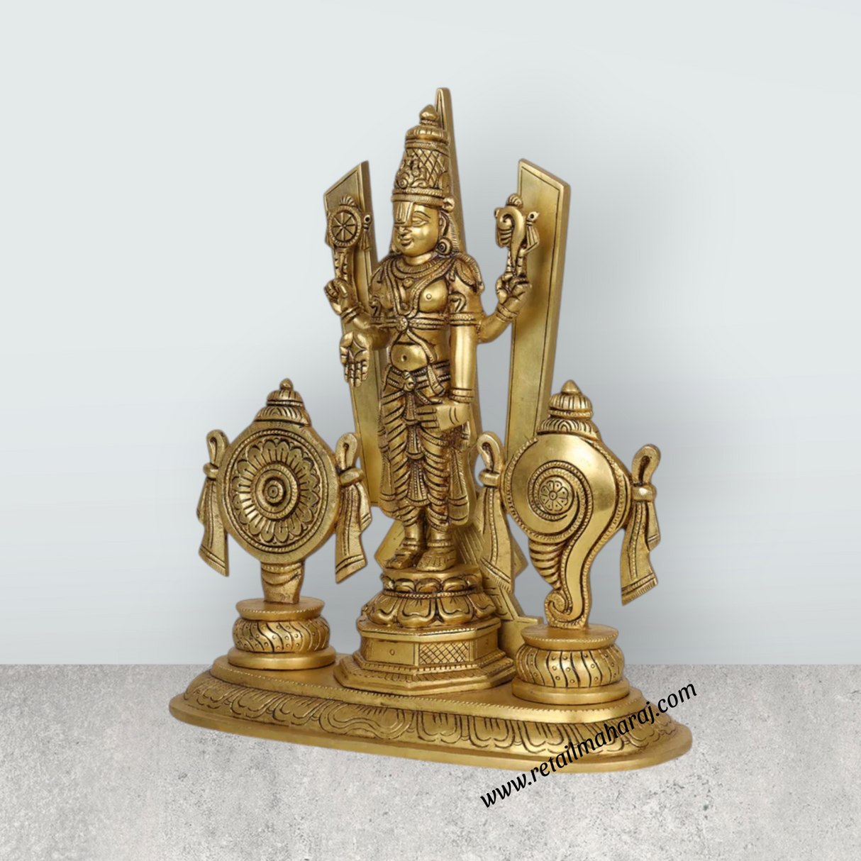 Balaji Murti - 13 Inches | Balaji Statue/ Antique Brass Statue/ Namam Shank Chakra Balaji Idol for Pooja - Retail Maharaj