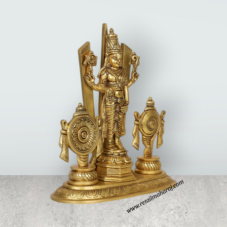 Balaji Murti - 13 Inches | Balaji Statue/ Antique Brass Statue/ Namam Shank Chakra Balaji Idol for Pooja - Retail Maharaj