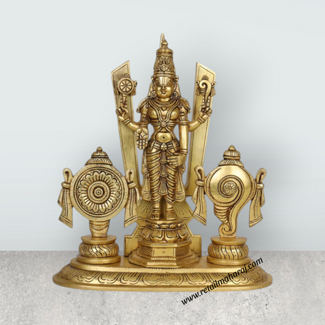 Balaji Murti - 13 Inches | Balaji Statue/ Antique Brass Statue/ Namam Shank Chakra Balaji Idol for Pooja - Retail Maharaj