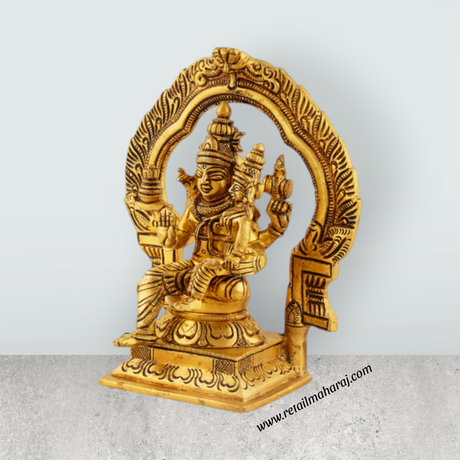 Swarna Akarshana Bhairava Statue with Arch - 6 x 5 Inches | Kaal Bhairav Murti/ Brass Idol for Pooja/ 1.215 Kgs Approx - Retail Maharaj
