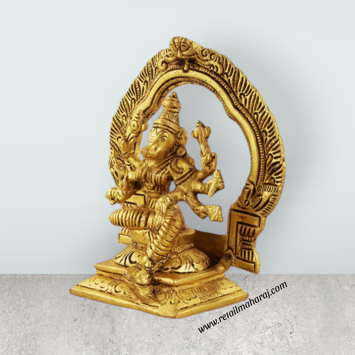Varahi Amman Statue - 5.5 Inches | Varahi Idol/ Antique Brass Statue/ Varahi with Arch Idol for Pooja - Retail Maharaj