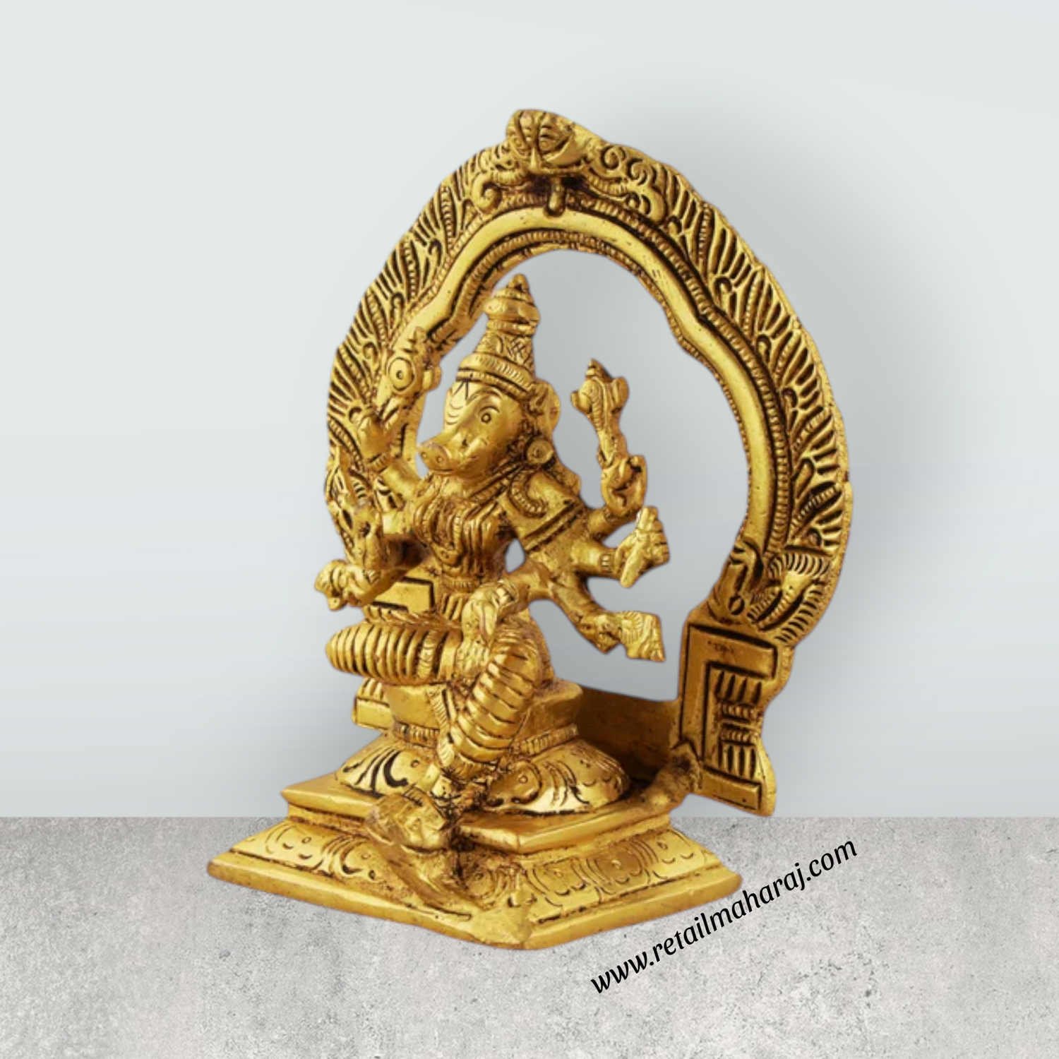 Varahi Amman Statue - 5.5 Inches | Varahi Idol/ Antique Brass Statue/ Varahi with Arch Idol for Pooja - Retail Maharaj