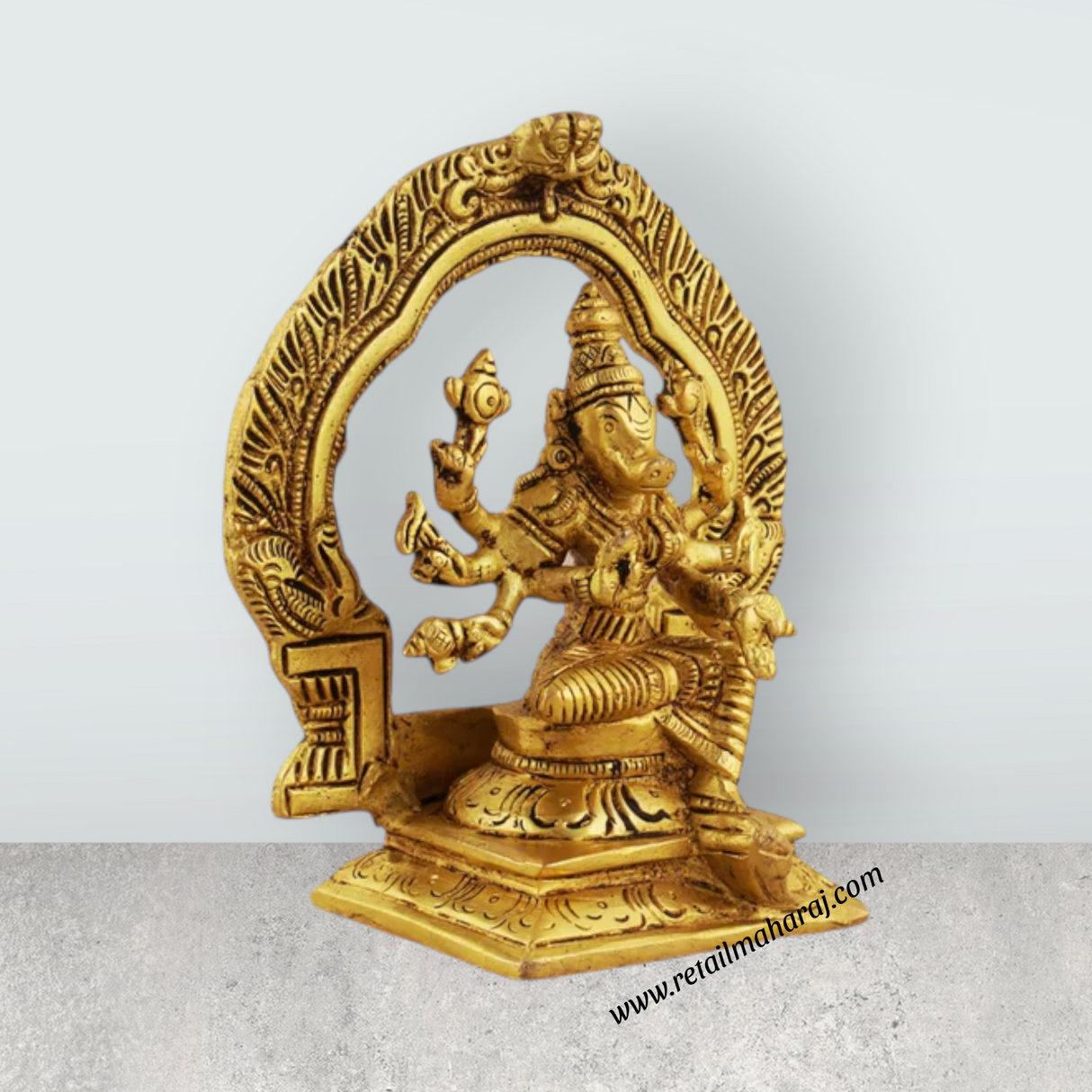 Varahi Amman Statue - 5.5 Inches | Varahi Idol/ Antique Brass Statue/ Varahi with Arch Idol for Pooja - Retail Maharaj