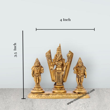 Balaji Murti - 3.5 x 4 Inches | Balaji Sridevi Boodevi with Namam/ Antique Brass Idol/ Balaji Statue for Pooja - Retail Maharaj
