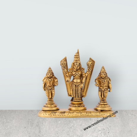 Balaji Murti - 3.5 x 4 Inches | Balaji Sridevi Boodevi with Namam/ Antique Brass Idol/ Balaji Statue for Pooja - Retail Maharaj