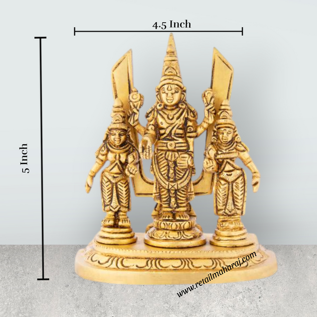 Balaji Murti - 5 x 4.5 Inches | Balaji Sridevi Boodevi with Namam/ Antique Brass Idol/ Balaji Statue for Pooja - Retail Maharaj
