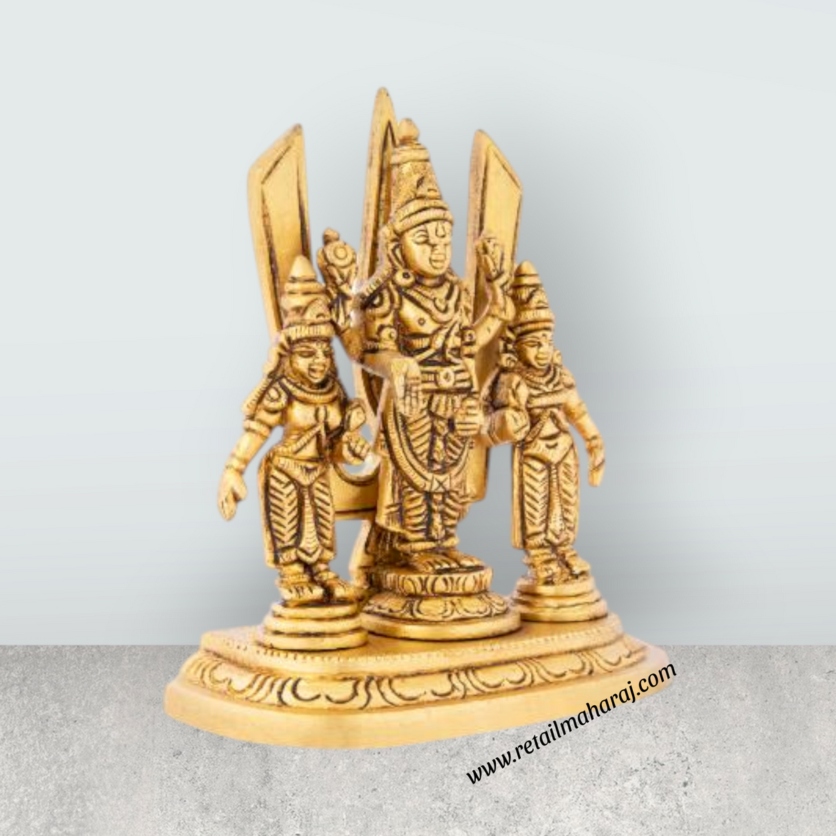 Balaji Murti - 5 x 4.5 Inches | Balaji Sridevi Boodevi with Namam/ Antique Brass Idol/ Balaji Statue for Pooja - Retail Maharaj