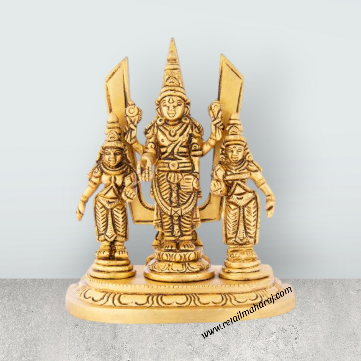 Balaji Murti - 5 x 4.5 Inches | Balaji Sridevi Boodevi with Namam/ Antique Brass Idol/ Balaji Statue for Pooja - Retail Maharaj