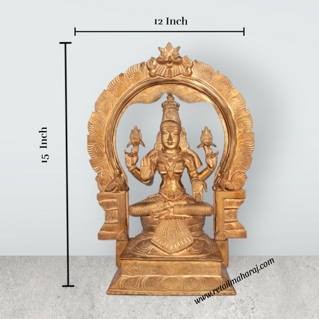 Lakshmi Sitting on Base with Arch Murti- 11 x 9 Inches|Panchaloham Idol/ Maha Laxmi Statue/ Decor For Home & Pooja - Retail Maharaj