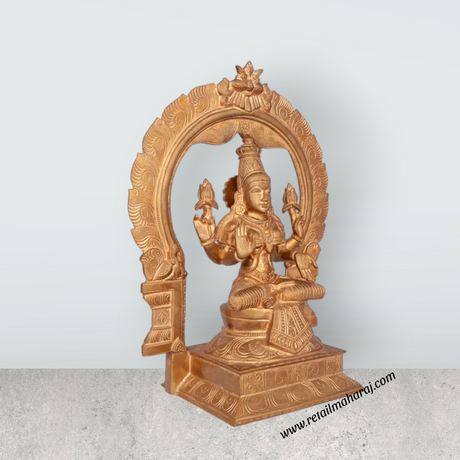 Lakshmi Sitting on Base with Arch Murti- 11 x 9 Inches|Panchaloham Idol/ Maha Laxmi Statue/ Decor For Home & Pooja - Retail Maharaj