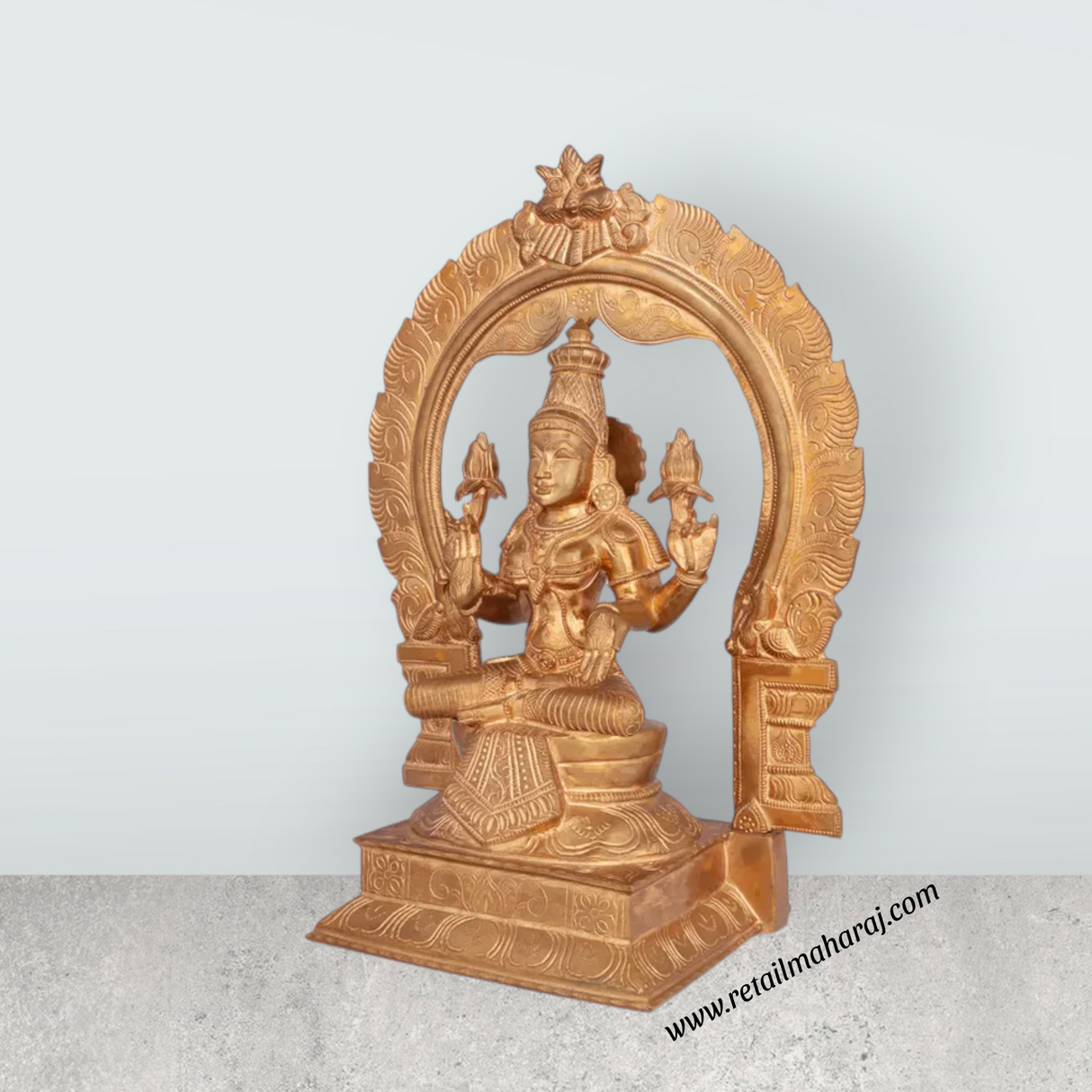 Lakshmi Sitting on Base with Arch Murti- 11 x 9 Inches|Panchaloham Idol/ Maha Laxmi Statue/ Decor For Home & Pooja - Retail Maharaj