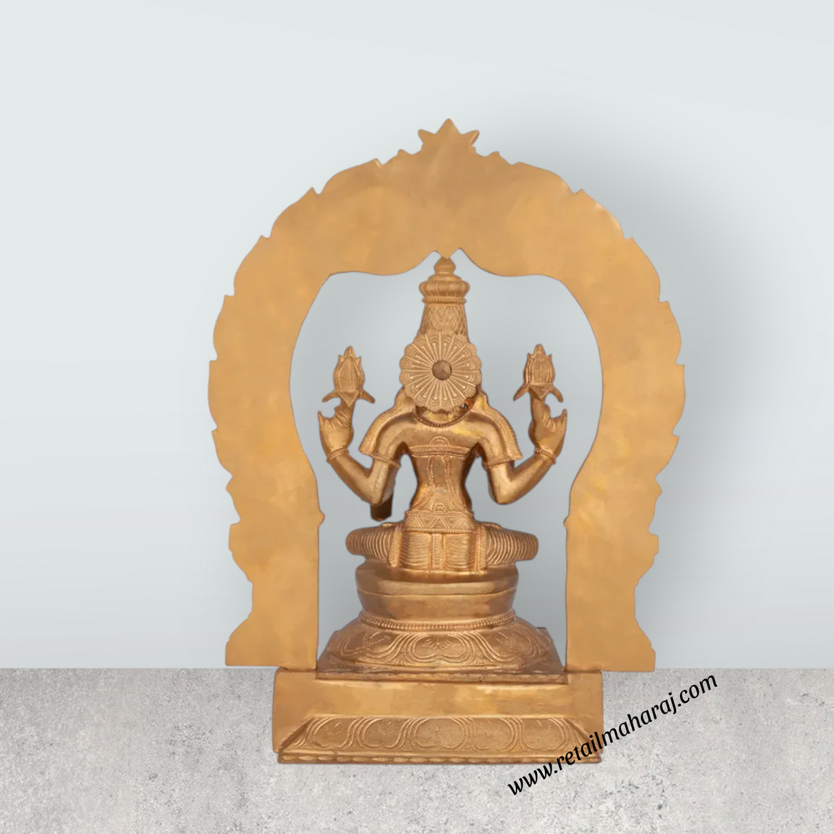 Lakshmi Sitting on Base with Arch Murti- 11 x 9 Inches|Panchaloham Idol/ Maha Laxmi Statue/ Decor For Home & Pooja - Retail Maharaj
