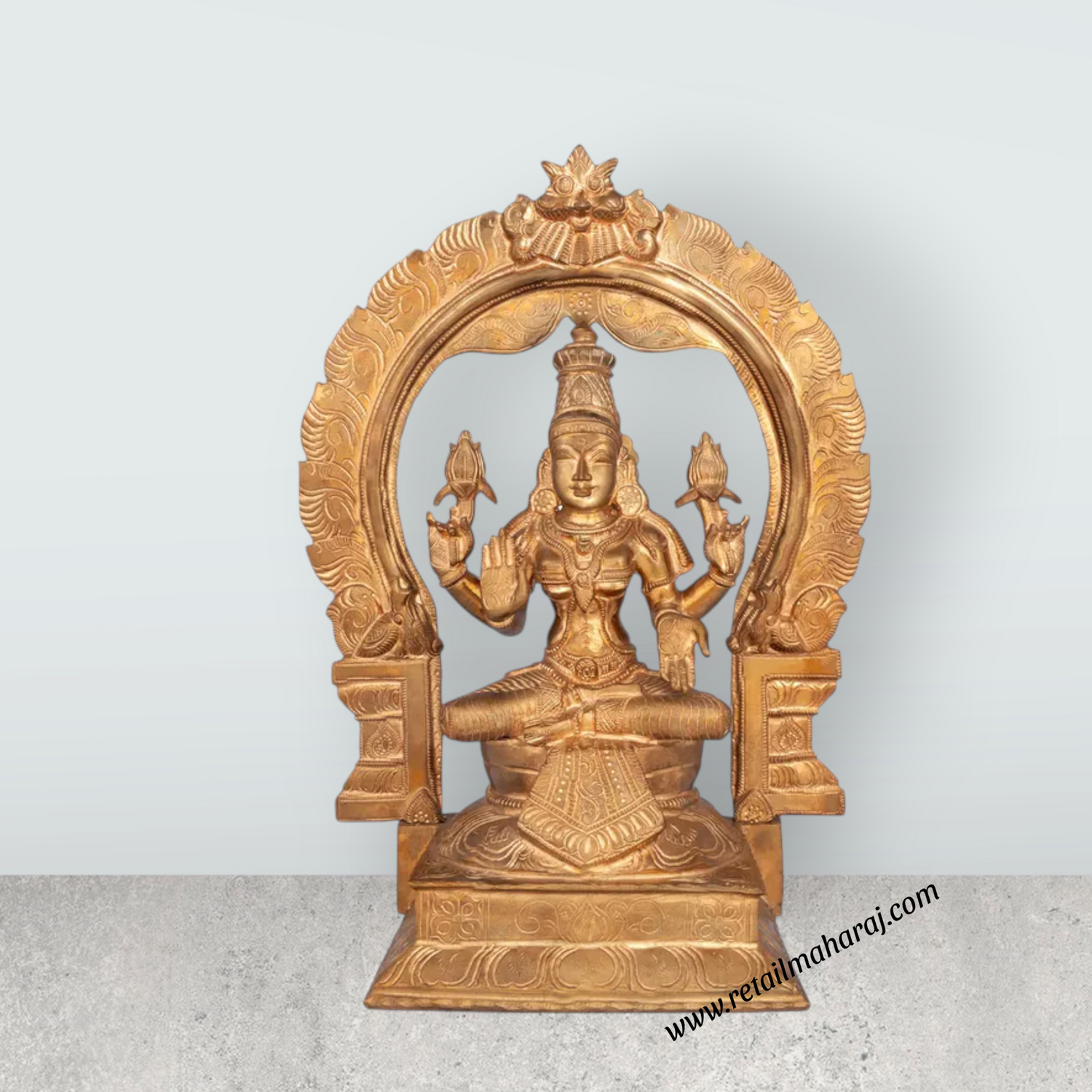 Lakshmi Sitting on Base with Arch Murti- 11 x 9 Inches|Panchaloham Idol/ Maha Laxmi Statue/ Decor For Home & Pooja - Retail Maharaj