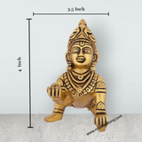 Crawling Krishna Idol - 4 x 3.5 Inches | Antique Brass Statue/ Laddu Gopal Murti for Pooja/ 520 Gms Approx - Retail Maharaj