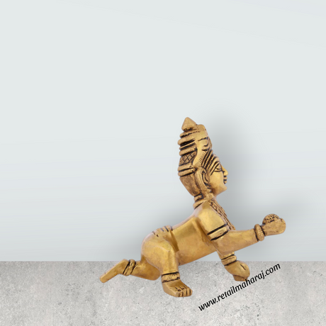 Crawling Krishna Idol - 4 x 3.5 Inches | Antique Brass Statue/ Laddu Gopal Murti for Pooja/ 520 Gms Approx - Retail Maharaj