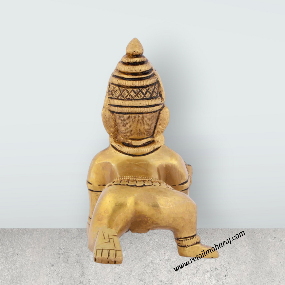 Crawling Krishna Idol - 4 x 3.5 Inches | Antique Brass Statue/ Laddu Gopal Murti for Pooja/ 520 Gms Approx - Retail Maharaj