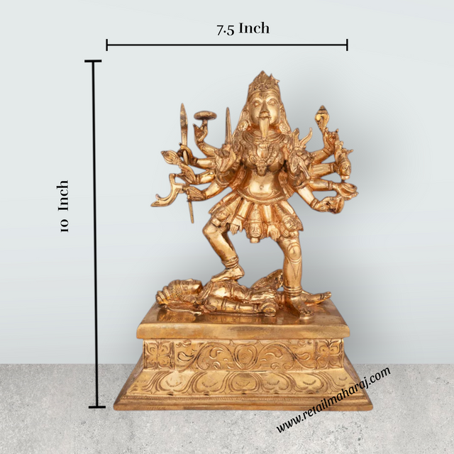 Goddess Kali With Base Murti - 10 x 7.5 Inches | Panchaloha Idol / Kali Statue / Kali Devi for Worship - Retail Maharaj