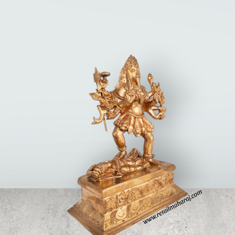Goddess Kali With Base Murti - 10 x 7.5 Inches | Panchaloha Idol / Kali Statue / Kali Devi for Worship - Retail Maharaj