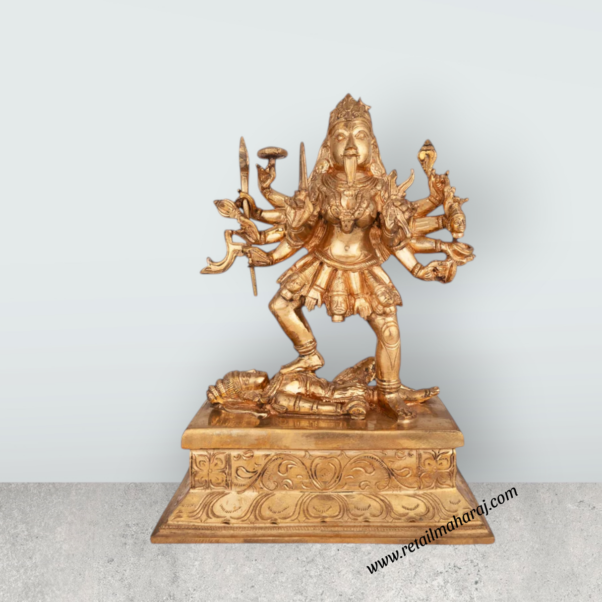 Goddess Kali With Base Murti - 10 x 7.5 Inches | Panchaloha Idol / Kali Statue / Kali Devi for Worship - Retail Maharaj